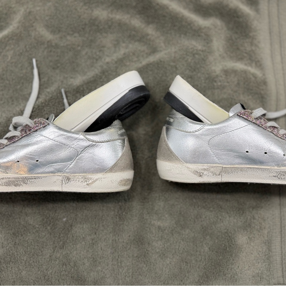Golden Goose 🪿 Silver with Multicolor Glitter Sneakers 👟 👟 Super⭐️⭐️ - Picture 13 of 16